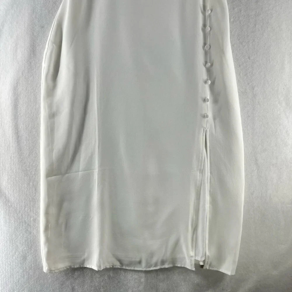 Nasty Gal Slip Dress Size 10 Woven Button Down Broiderie Panel Side Slit White - Picture 4 of 15